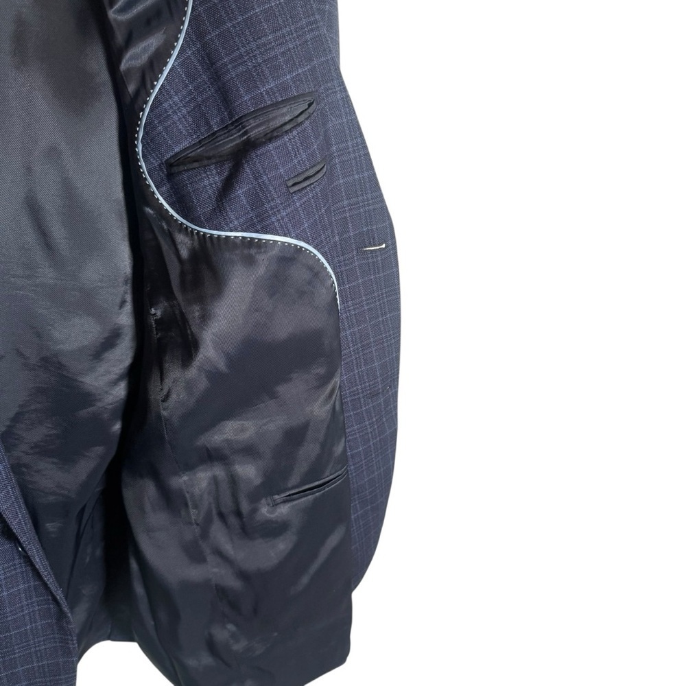 Paul Fredrick Sport Coat Blazer Mens 46 L Plaid Blue Classic Fit Wool Silk Linen - Picture 5 of 8